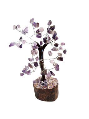 Amethyst Gemstone Bonsai Crystal Gemstone Tree Crystal Chip Wire Tree Wood Base